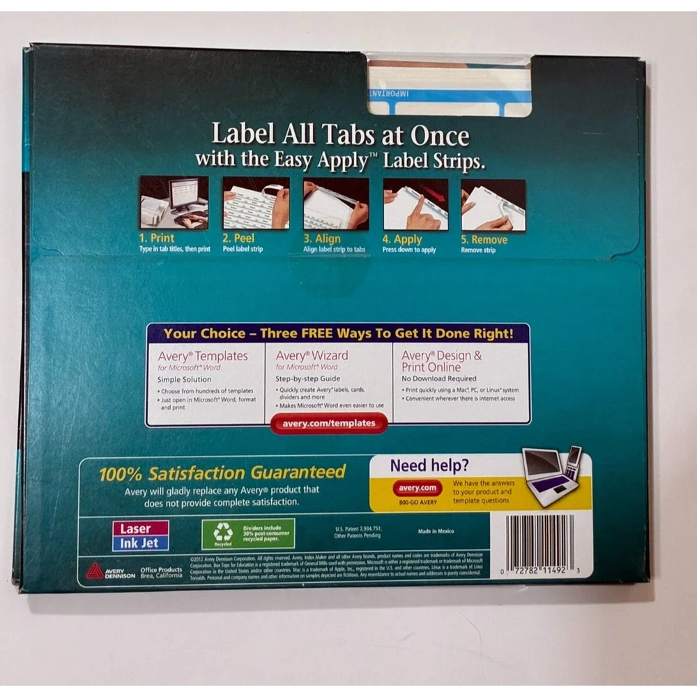 Avery 11492 Index Maker 5-Tab Print/Apply Clear Label White Divider, 10 Sets New